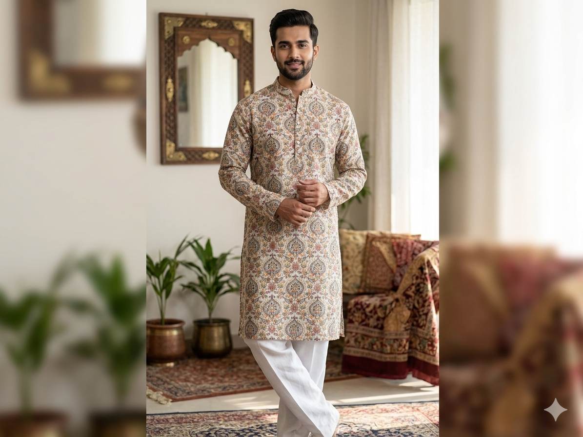 Heritage Bloom: Digital Print & Chikankari Embroidered Fabric