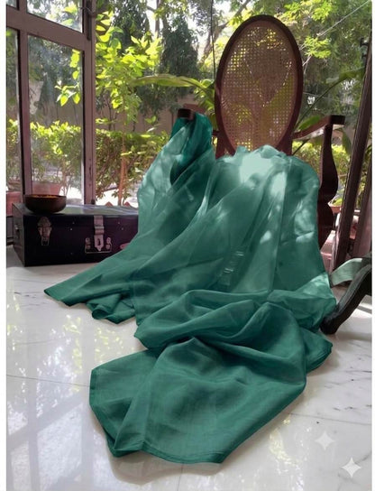 Premium Rama Green Mul Chanderi Fabric( Big Width)