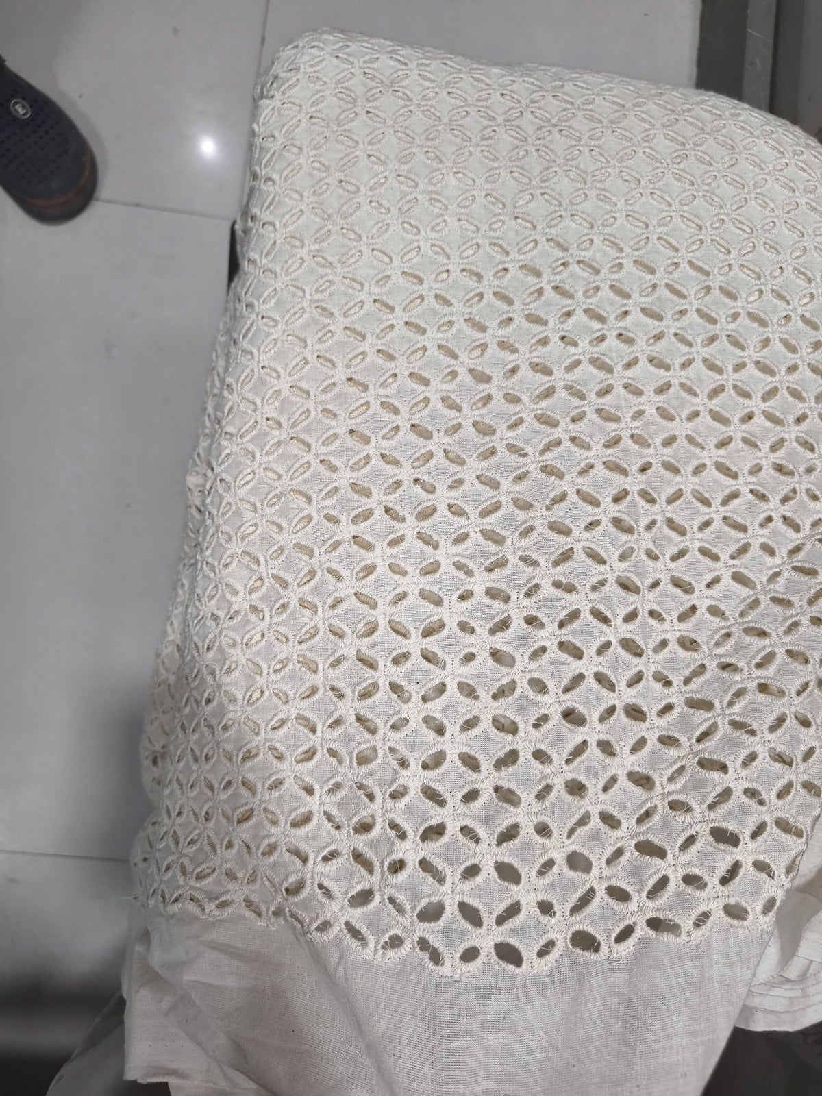 Premium Off-White Cotton Schiffli Eyelet Fabric (Dyeable)