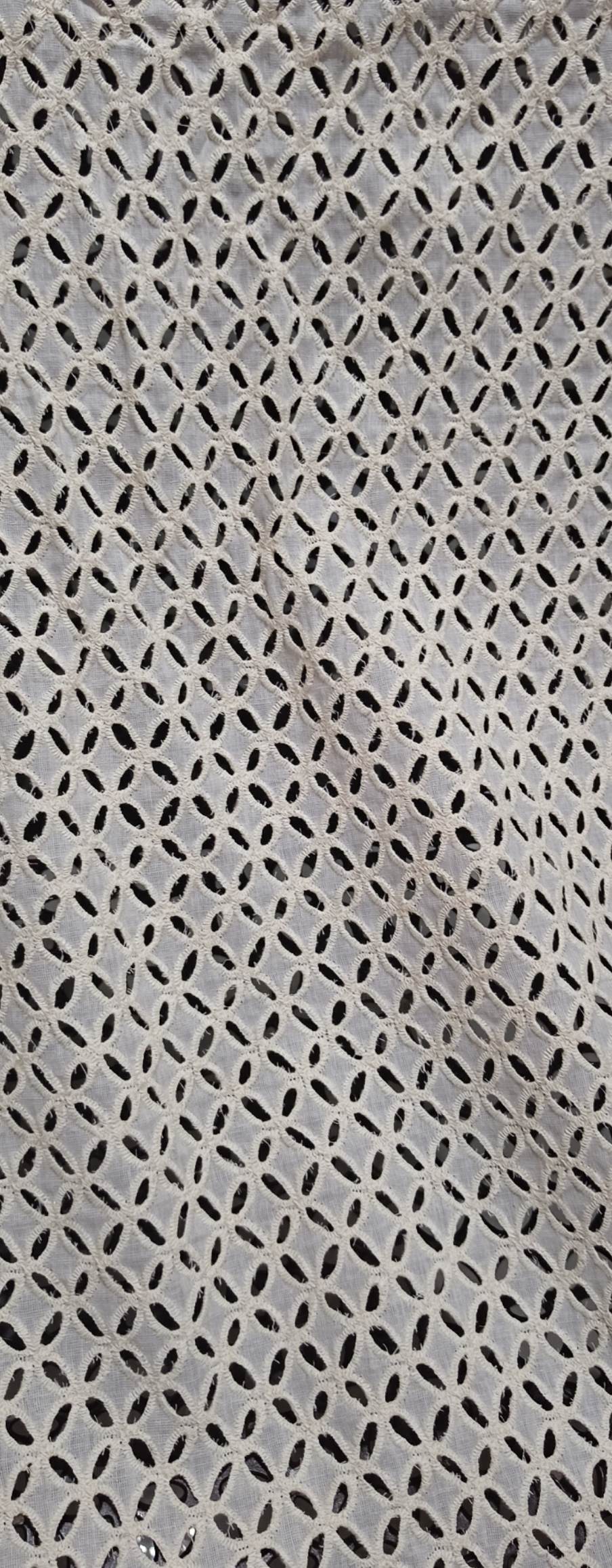 Premium Off-White Cotton Schiffli Eyelet Fabric (Dyeable)