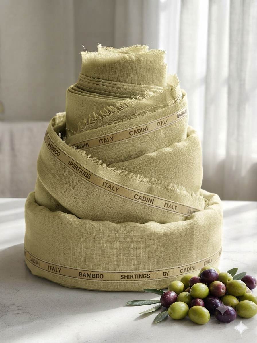Siyaram’s Breezy Light Olive Green Superfine Sustainable Bamboo Shirting Fabric | Cadini Italy Collection
