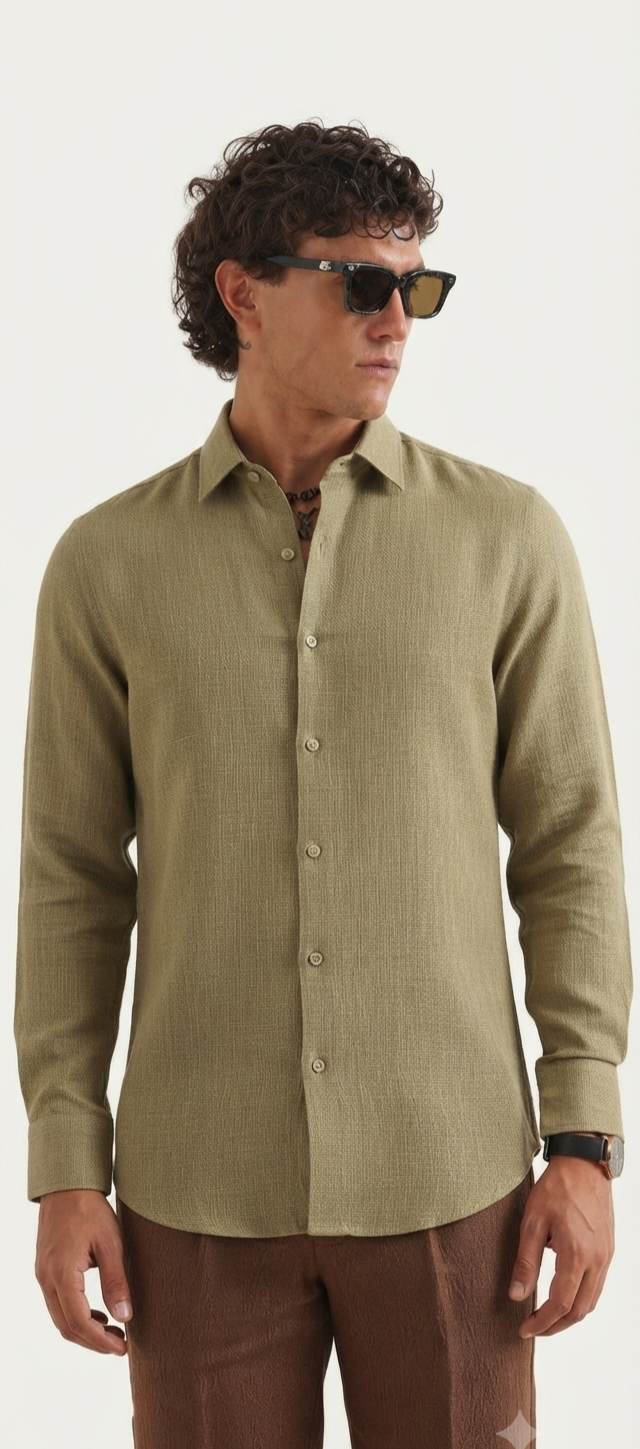 Siyaram’s Breezy Light Olive Green Superfine Sustainable Bamboo Shirting Fabric | Cadini Italy Collection
