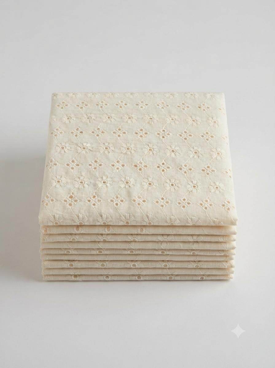 Premium Off-White Cotton Schiffli Embroidered Fabric (Dyeable)