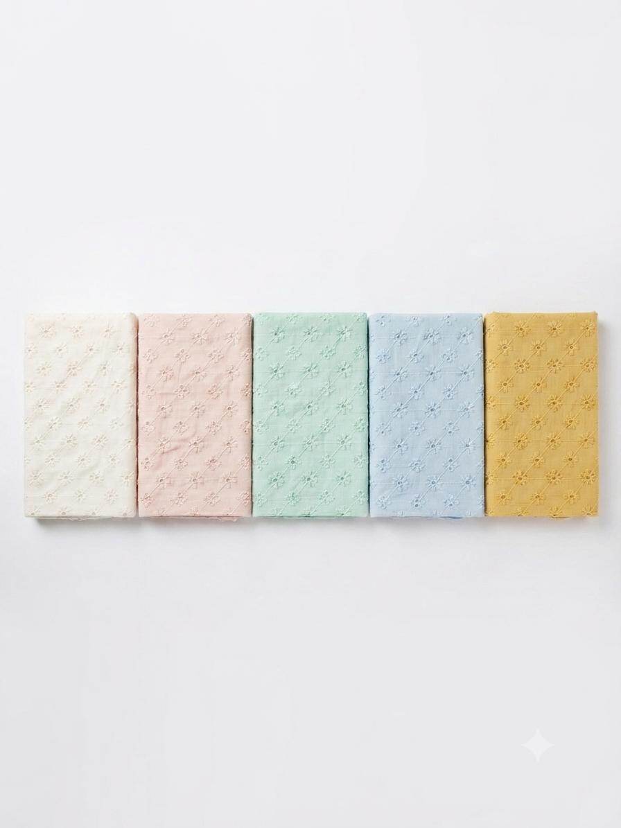 Premium Off-White Cotton Schiffli Embroidered Fabric (Dyeable)