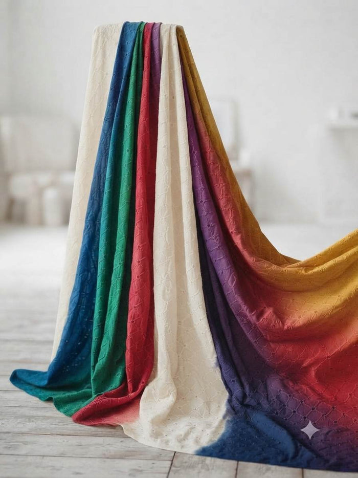 Premium Off-White Cotton Schiffli Embroidered Fabric 2 (Dyeable)