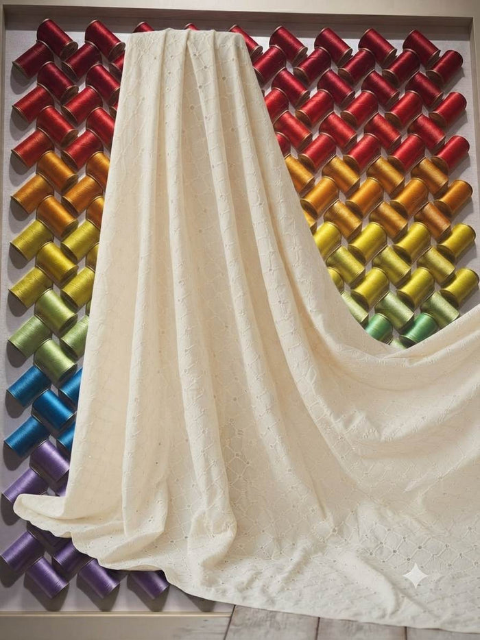 Premium Off-White Cotton Schiffli Embroidered Fabric 2 (Dyeable)