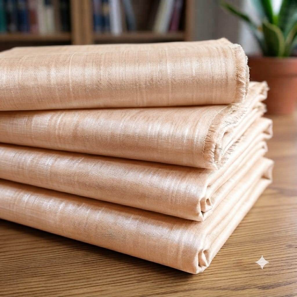 Pastel Peach Glossy Chanderi Shirting fabric