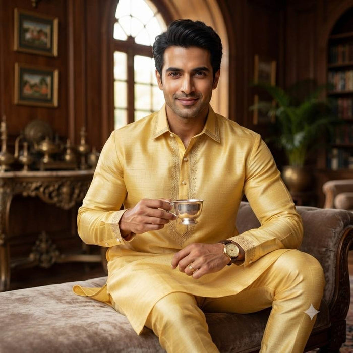 Lemon Yellow Glossy Chanderi Shirting fabric