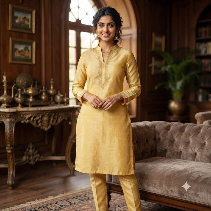 Lemon Yellow Glossy Chanderi Shirting fabric