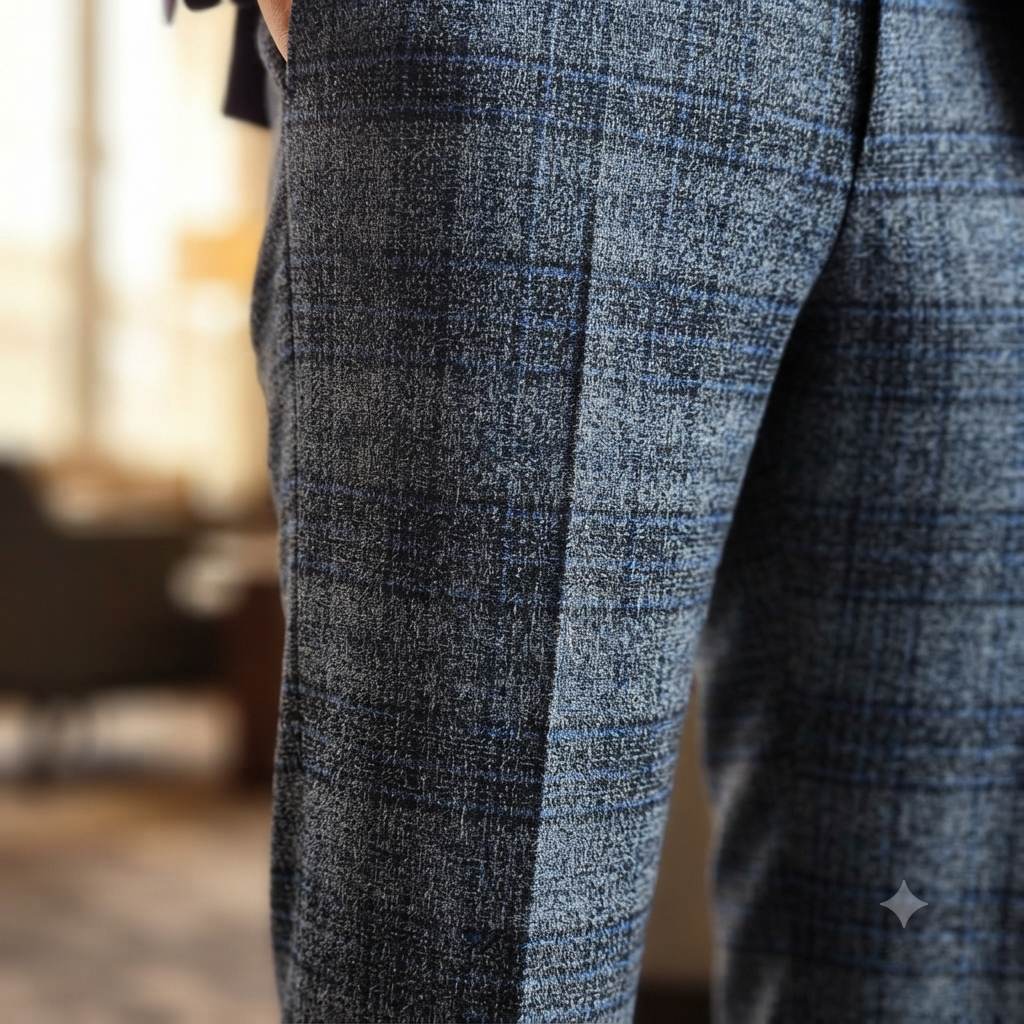 Premium Midnight Blue Textured Suiting Fabric