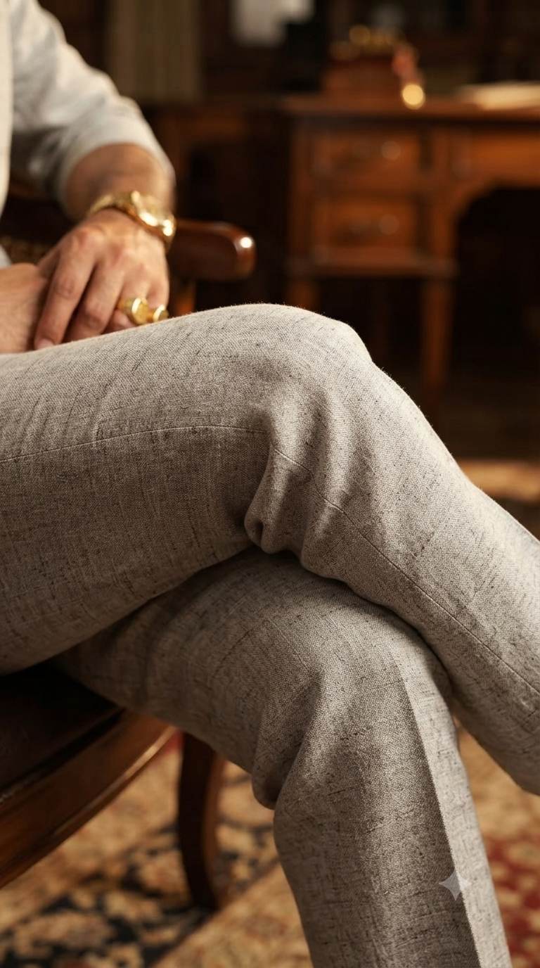 Sophisticated Grey melange with natural, earthy undertonesLinen-blend suiting Fabric