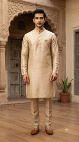 Beige Oatmeal Glossy chanderi Shirting fabric