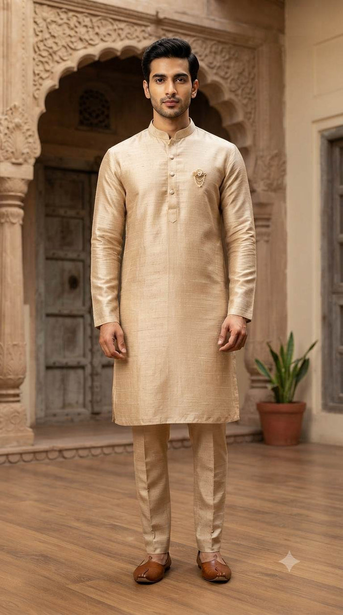 Beige Oatmeal Glossy chanderi Shirting fabric