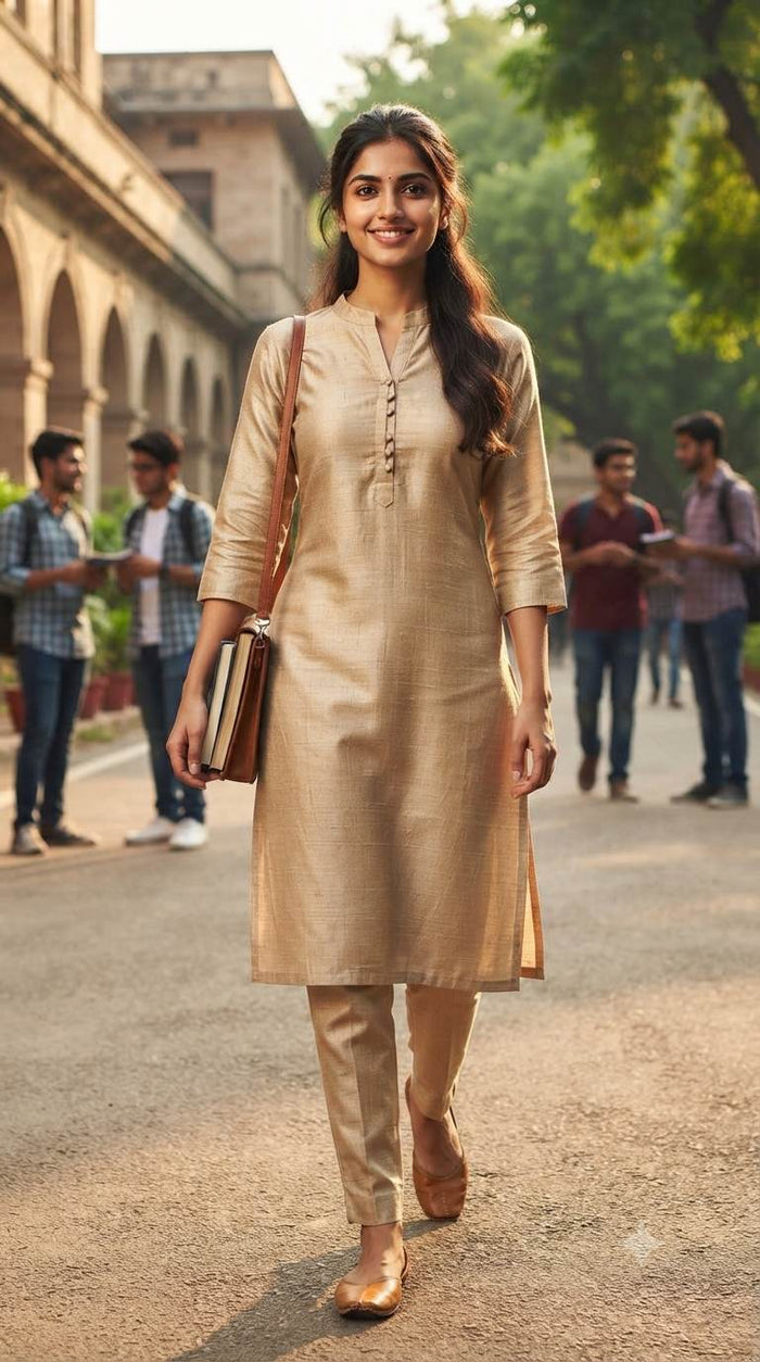 Beige Oatmeal Glossy chanderi Shirting fabric