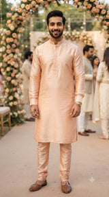 Pastel Peach Glossy Chanderi Shirting fabric