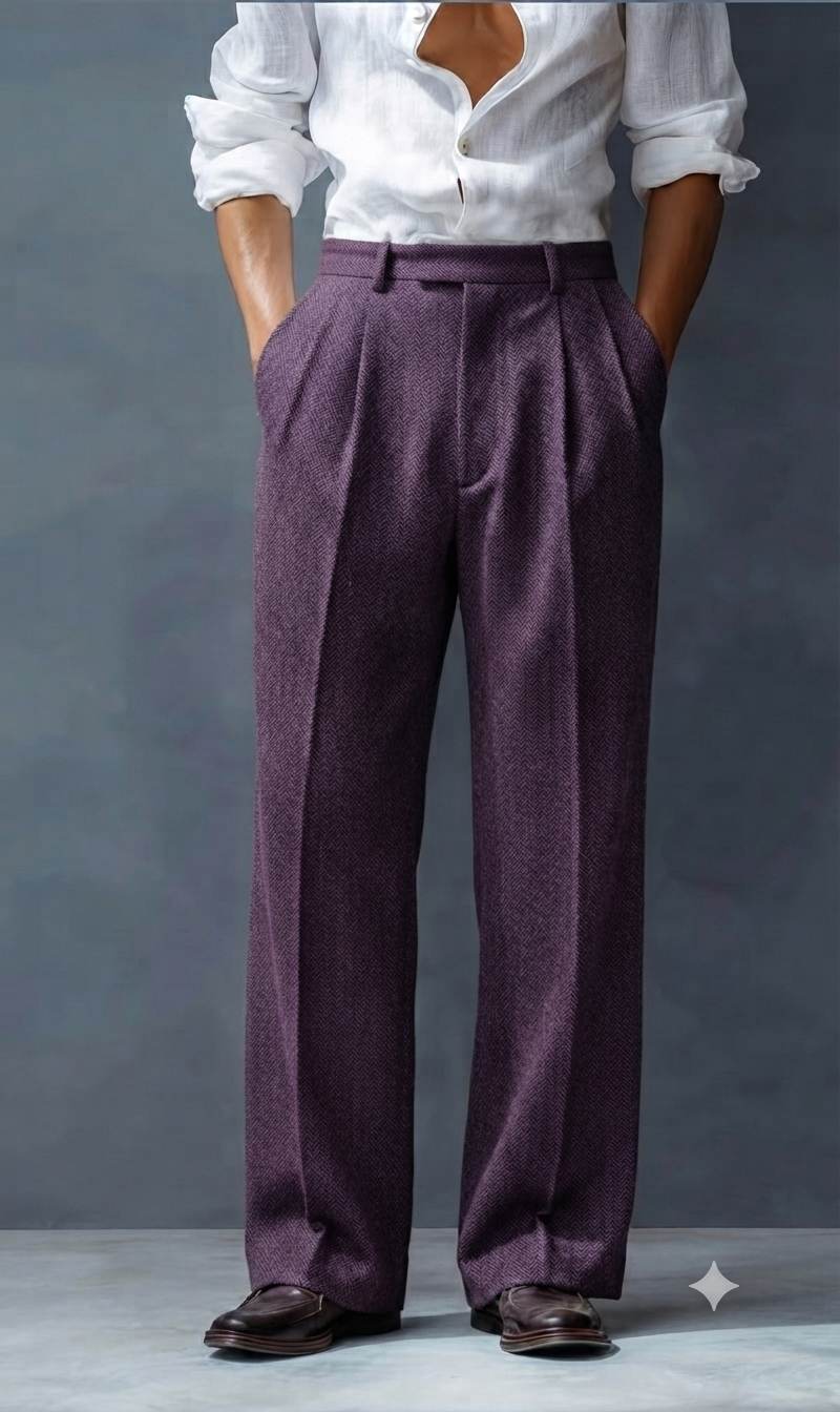 Premium Deep Plum Herringbone Check Suiting Fabric
