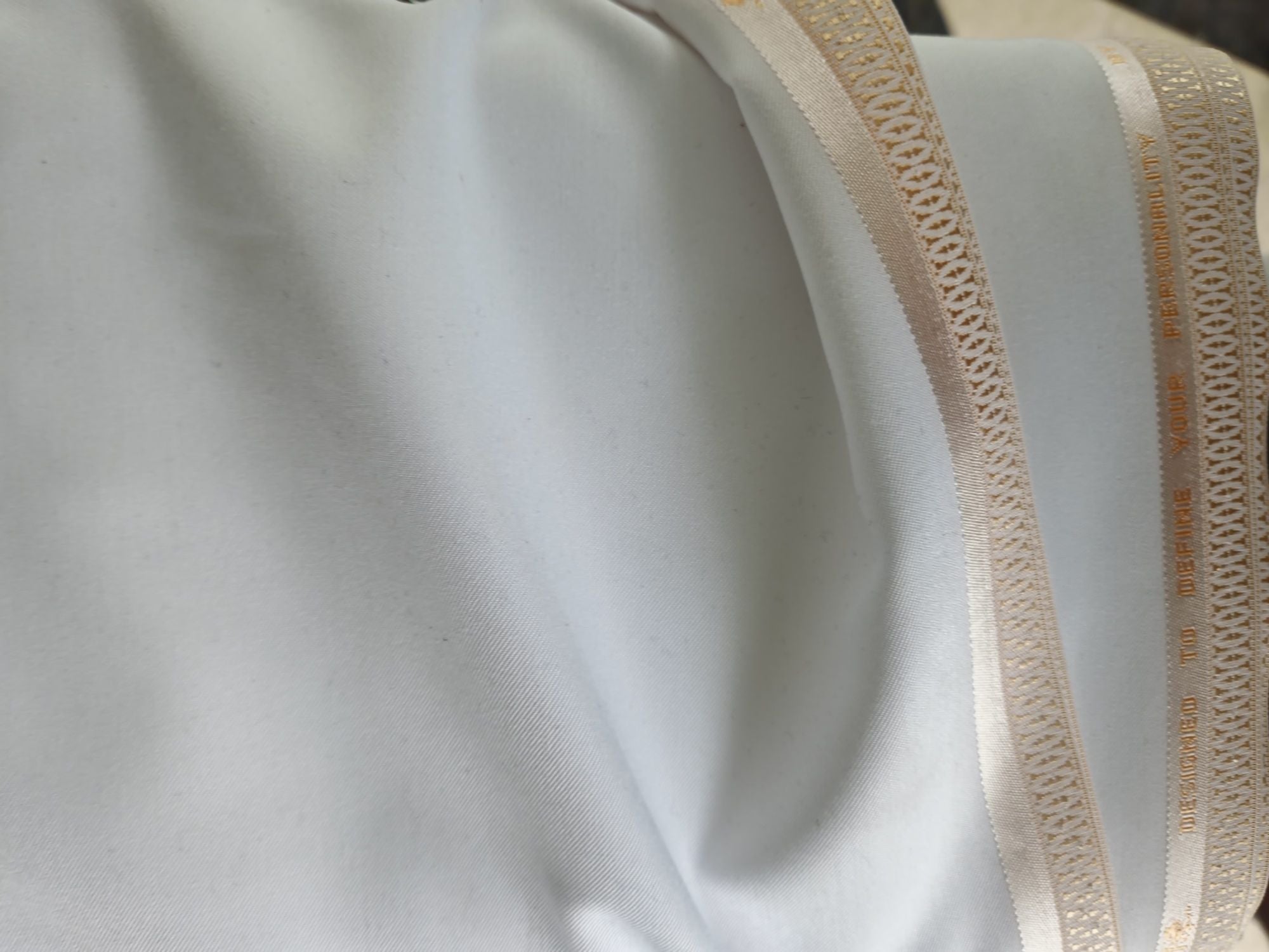 Premium Off-White Luxury Fabric with Signature Designer Selvedge