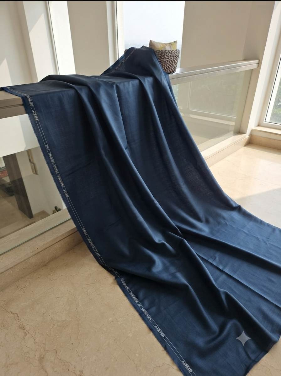 Siyaram’s Breezy Deep Blue Superfine Sustainable Bamboo Shirting Fabric | Cadini Italy Collection