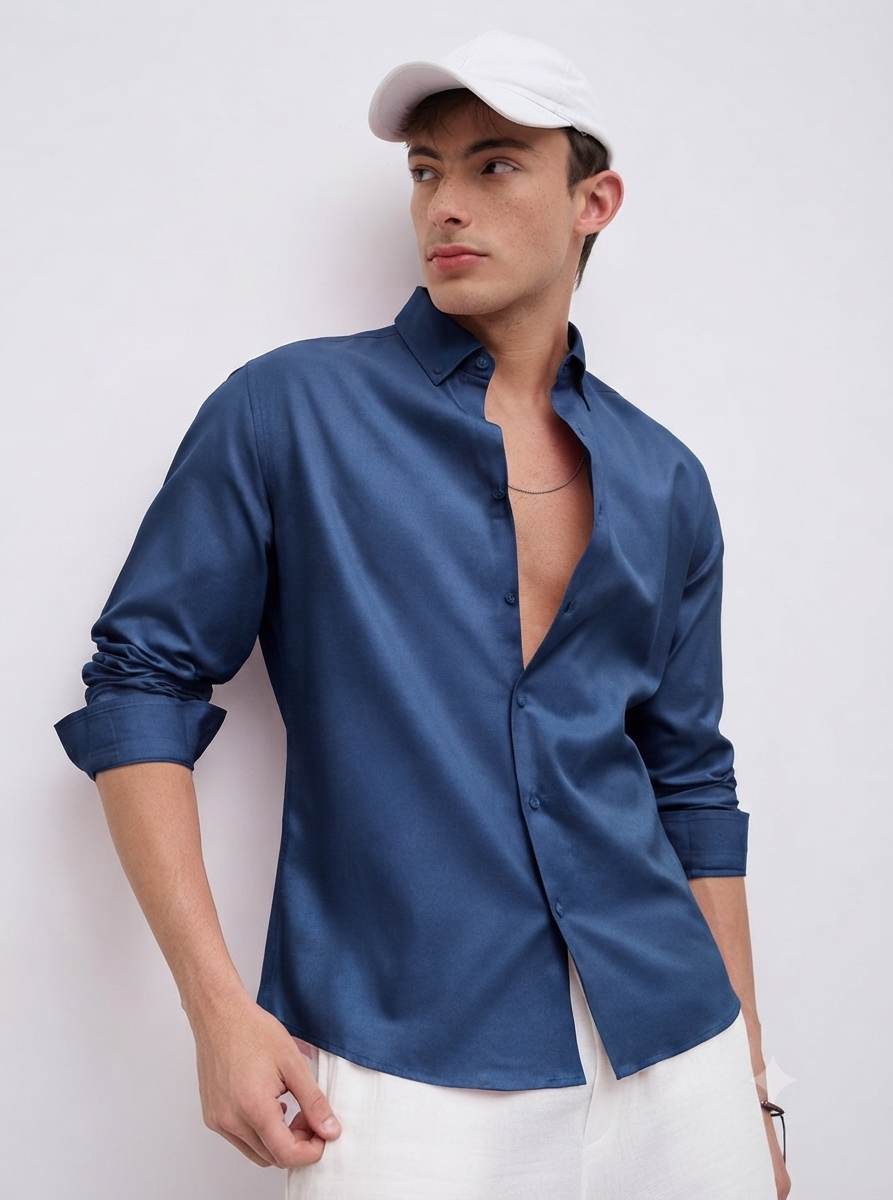Siyaram’s Breezy Deep Blue Superfine Sustainable Bamboo Shirting Fabric | Cadini Italy Collection