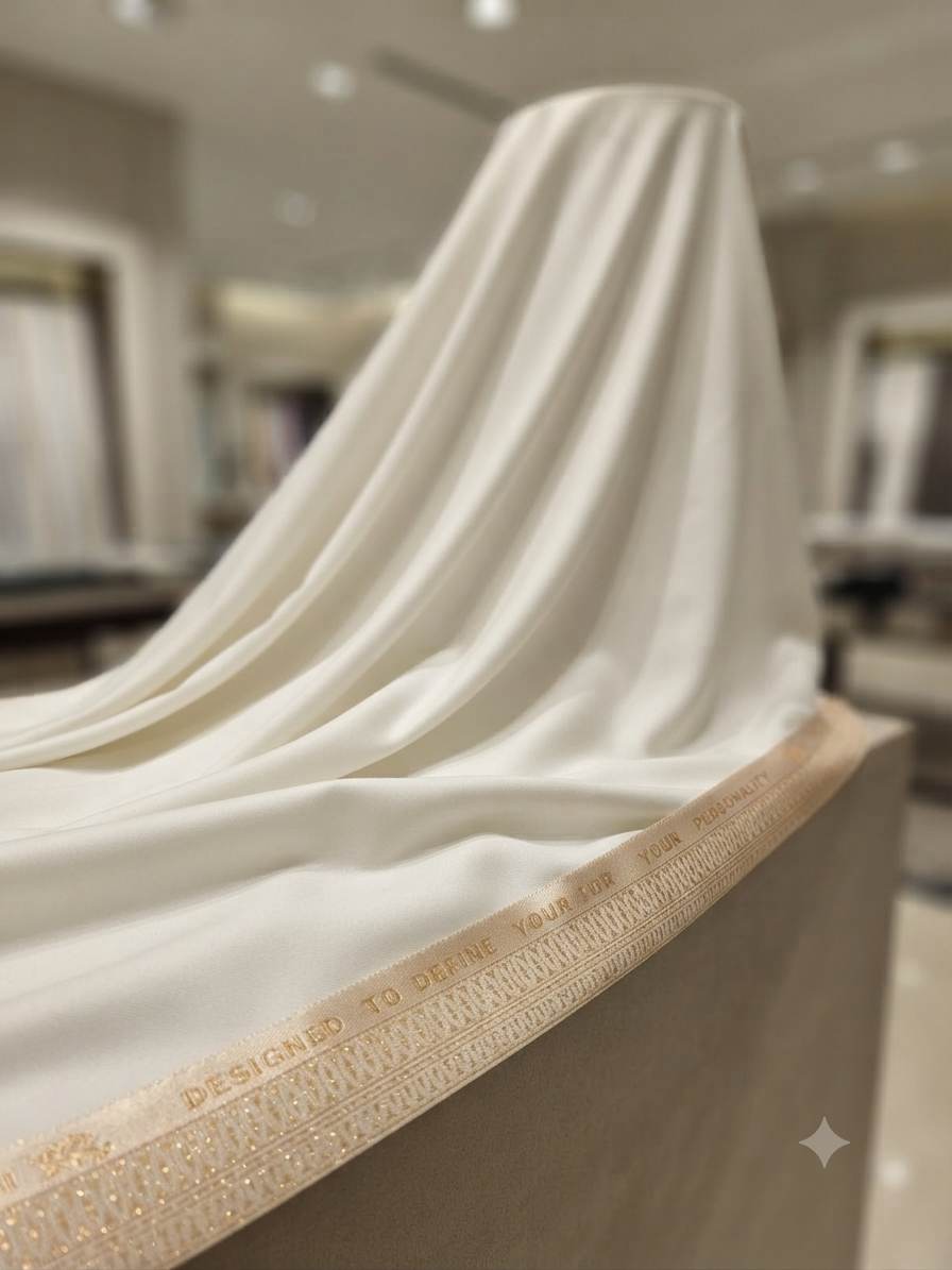 Premium Off-White Luxury Fabric with Signature Designer Selvedge