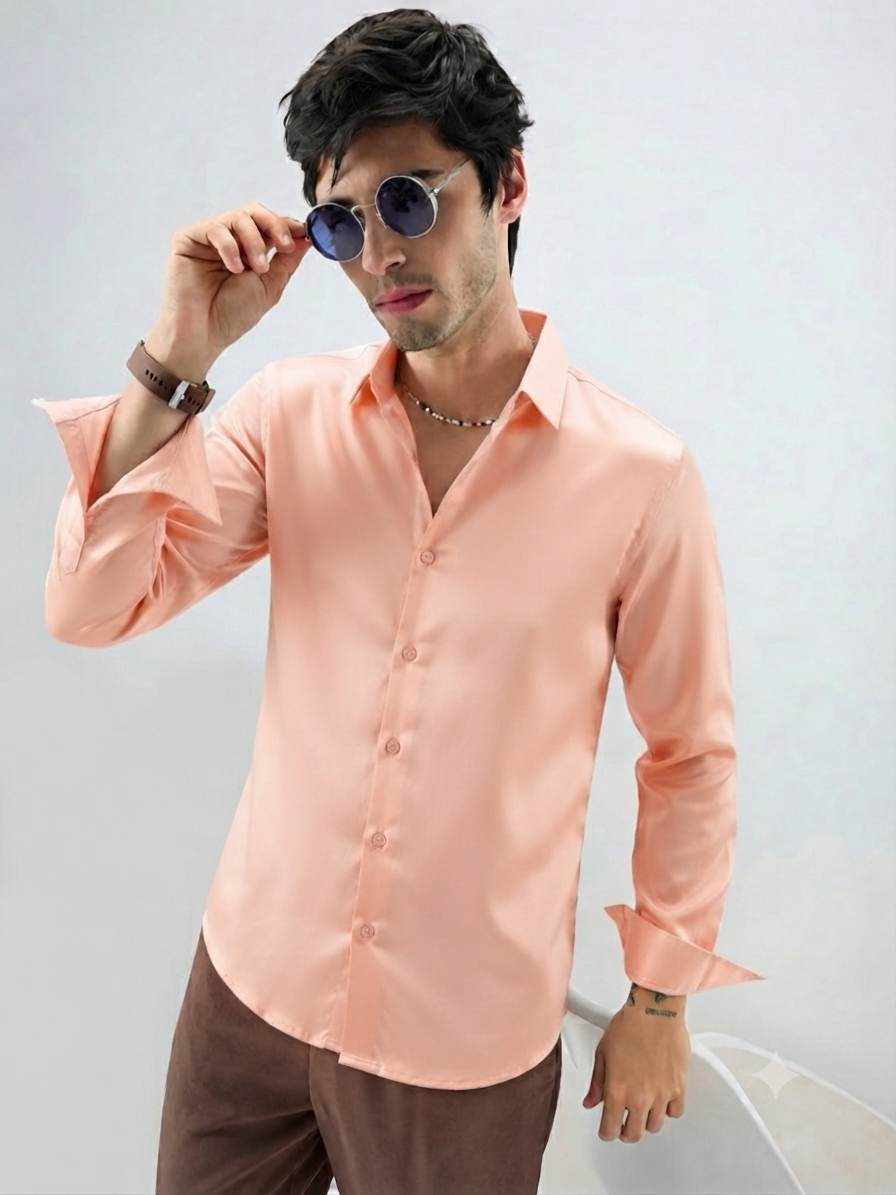 Siyaram’s Breezy Blush Peach Superfine Sustainable Bamboo Shirting Fabric | Cadini Italy Collection