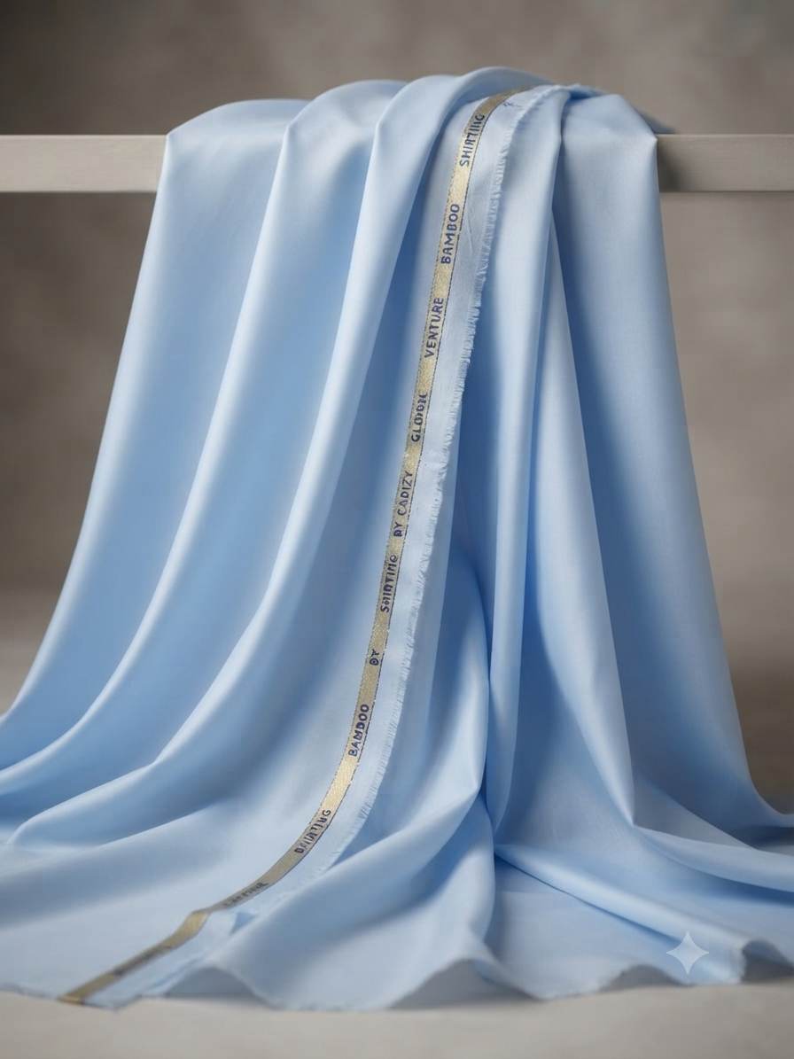 Siyaram’s Breezy Light Blue Superfine Sustainable Bamboo Shirting Fabric | Cadini Italy Collection
