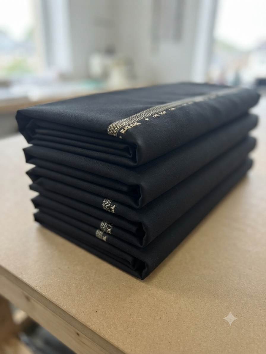 Premium Black Pearl Luxury Fabric with Signature Designer Selvedge