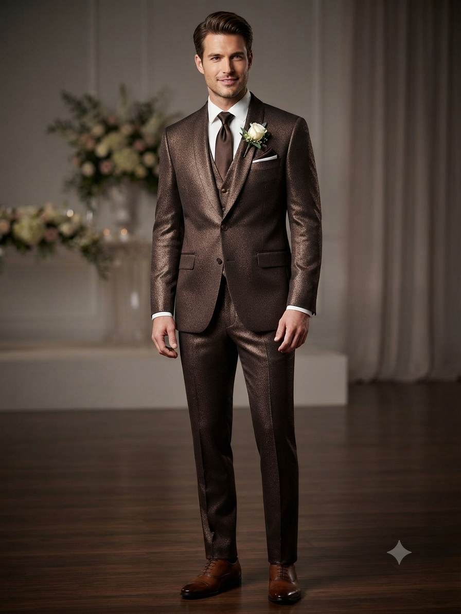 Shahi Libas Brown Shimmery Suiting Fabric | Premium Men's Suit Material