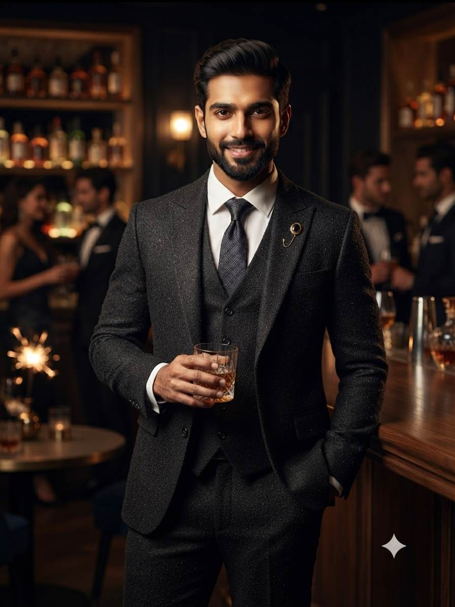 Shahi Libas Black Shimmery Suiting Fabric | Premium Men's Suit Material