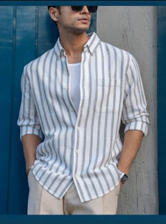 Off white with  Beige versatile Striped Shirting Fabric