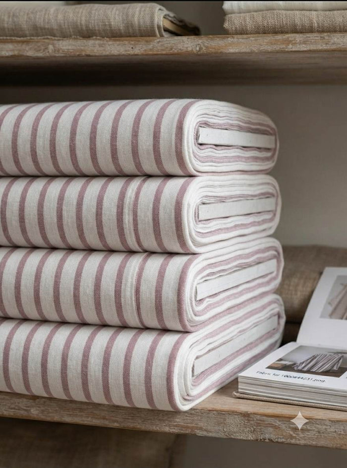 Off white with  Mauve versatile Striped Shirting Fabric
