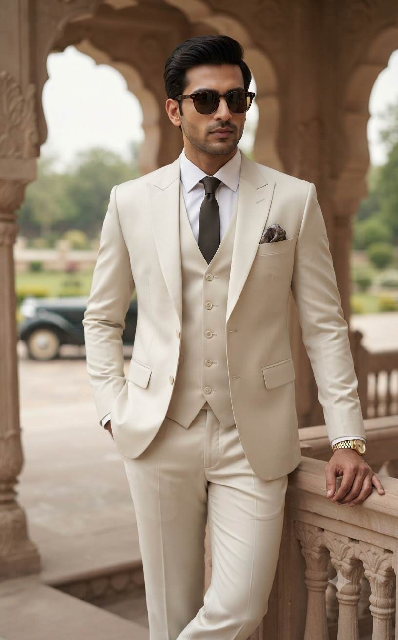Classic Ivory Suiting Fabric for Bespoke Formal Wear and Ceremonial Attire