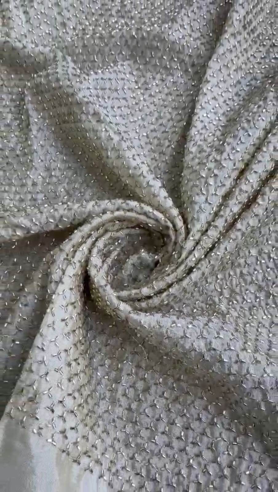 OFF WHITE Dyeable Russian Silk Fabric with Heavy Handwork Jaal