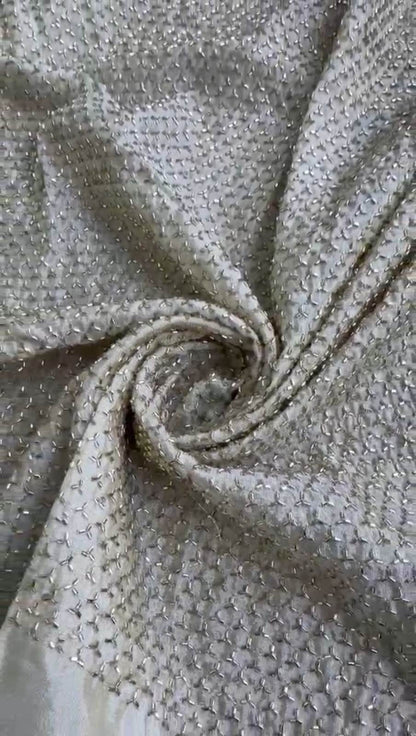 OFF WHITE Dyeable Russian Silk Fabric with Heavy Handwork Jaal