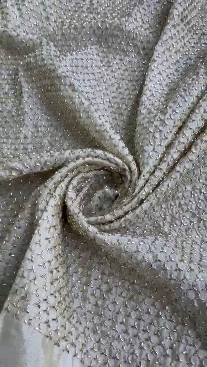 OFF WHITE Dyeable Russian Silk Fabric with Heavy Handwork Jaal