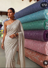 OFF WHITE Dyeable Russian Silk Fabric with Heavy Handwork Jaal