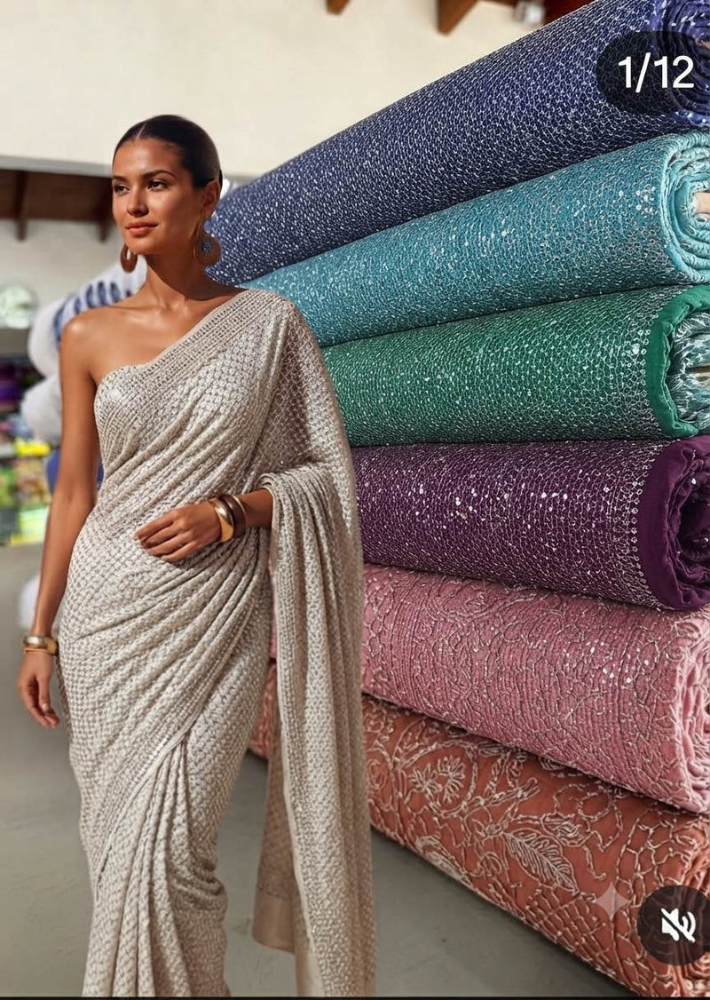OFF WHITE Dyeable Russian Silk Fabric with Heavy Handwork Jaal