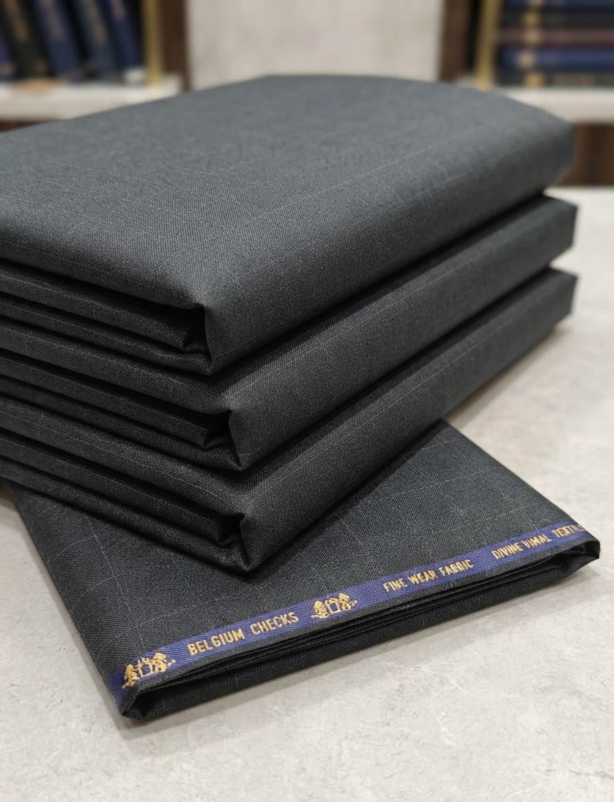 Premium Charcoal 
Belgium Checks Fine  Suiting Fabric