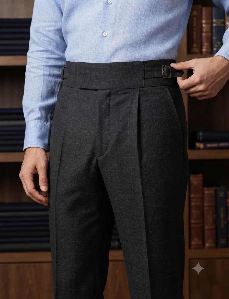 Premium Charcoal 
Belgium Checks Fine  Suiting Fabric
