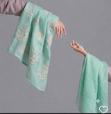 Lighter Sea Foam Chanderi silk Fabric With White Dori Motifs
