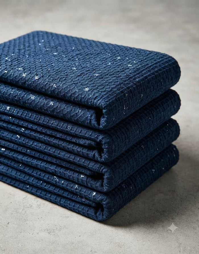 Dark Teal Blue Schiffli Rayon fabric with Big Width 56"