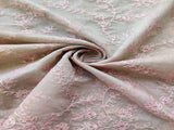 Beige Pink Flowers Sequins and Thread Work Embroidered Chanderi Fabric