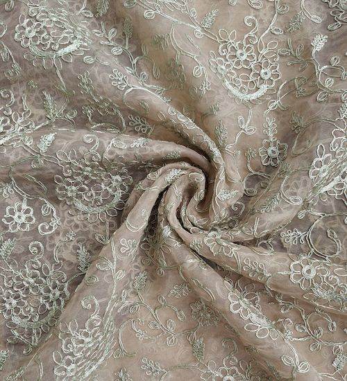 Pitta work embroidered Pale brown organza