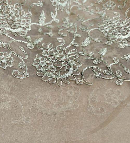 Pitta work embroidered Pale brown organza