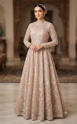 Pitta work embroidered Pale brown organza