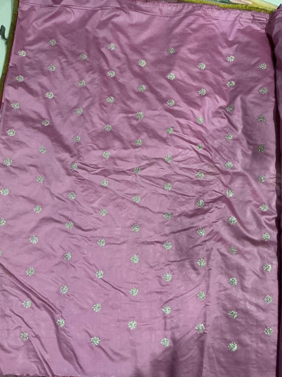 Golden Glitter Thread Embroidered Motifs on Muted Rose-Pink Chanderi Silk Fabric