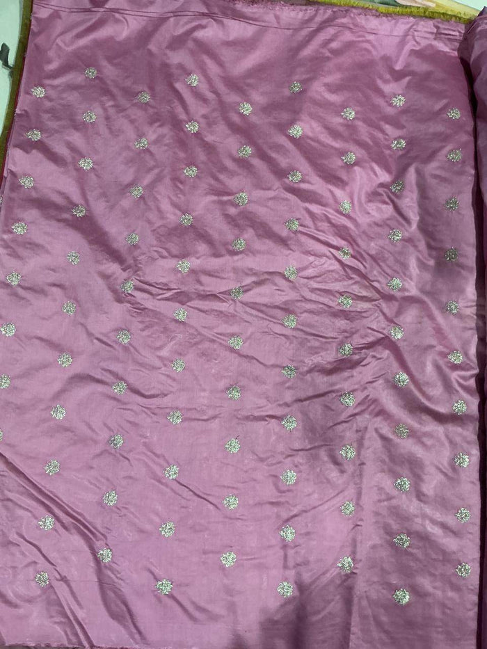 Embroidered Golden Glitter Motifs on Muted Rose-Pink Chanderi Silk Fabric