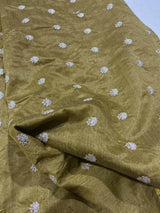 Embroidered Golden Glitter Motifs on Rich Antique Gold Chanderi Silk Fabric