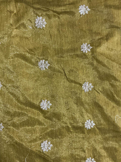 Embroidered Golden Glitter Motifs on Rich Antique Gold Chanderi Silk Fabric – fabric drape