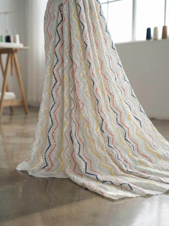 Multicolor Chanderi fabric draped to show texture and sheen